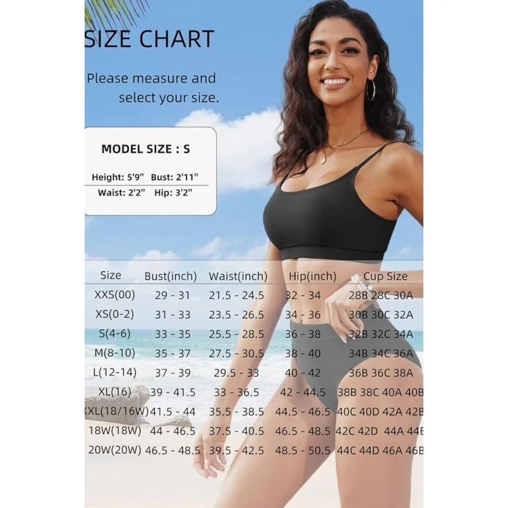 Tempt Me Women Black 2 Piece Swimsuit High Waisted Bikini Set Tummy Control, Med